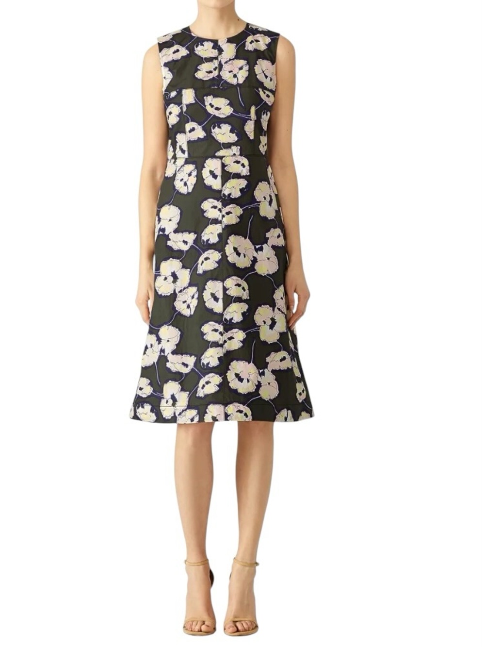 Marni Olive Floral Midi Dress Sleeveless Poppy Print Shift Dress
